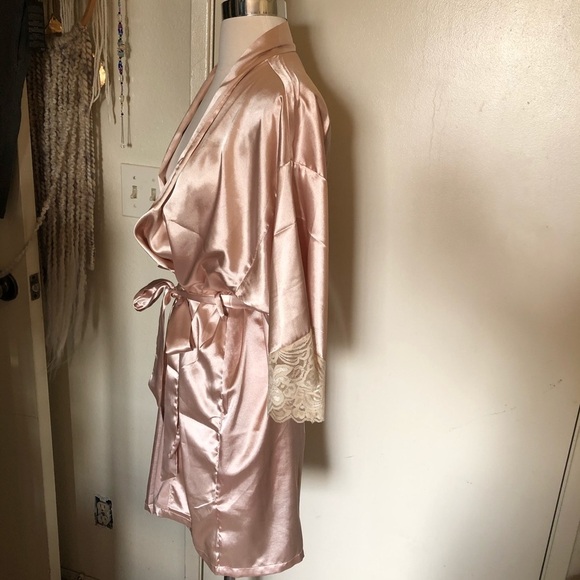 Custom “feeling myself” light Blush Pink Silky Lace Short Robe Bridal bath - Picture 12 of 16